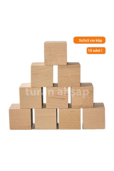turanahşap Ahşap Küp Bloklar /5x5x5 Cm / 10 Adet