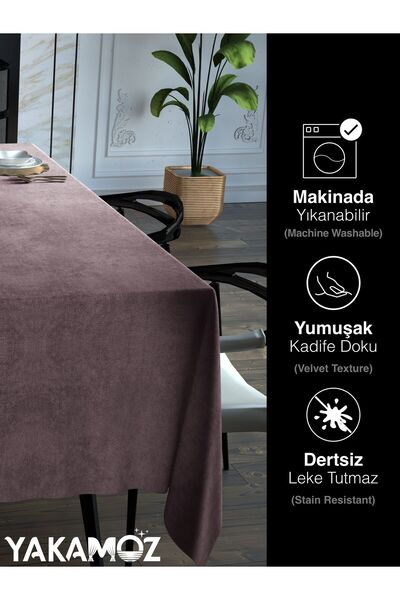 Yakamoz Tatlı Pembe Rengi Kadife Dokulu Masa Örtüsü Dertsiz Velvet Touch Serisi