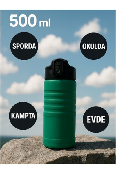 Komano Pontika Flask and Drinker 500 Ml.304 Stainless Steel, Non-Leaking, Automatic Straw, Silicone Mouthpiece Lid