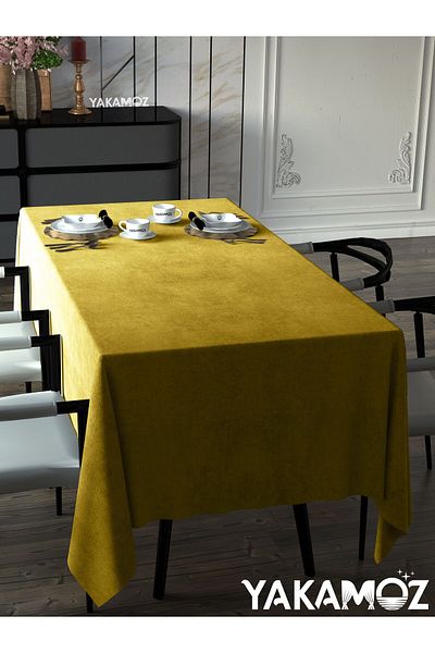 Yakamoz SUN YELLOW VELVET TEXTURED TABLE COVER LEATHERLESS VELVET TOUCH SERIES