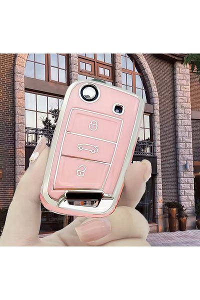 emii auto spare parts Volkswagen Seat Skoda Sustali Model Key Case Pink/Silver