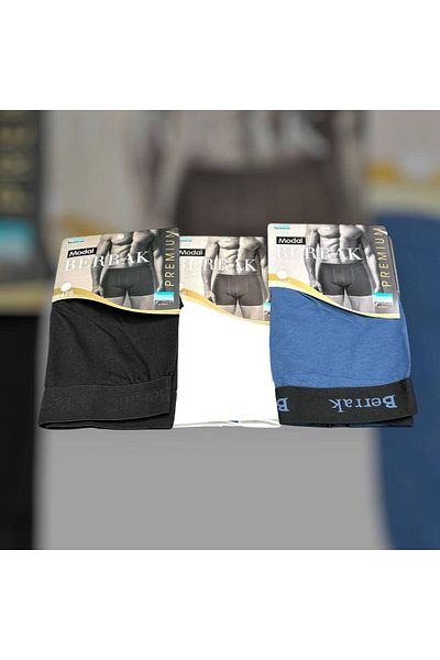 MYS GRUP TEKSTİL Ανδρικά 3 τεμάχια (ΜΑΥΡΟ - ΛΕΥΚΟ - ΙΝΔΙΓΟ) Lycra Cotton Boxer-Shorts-Σώβρακο BERRAK / 4476