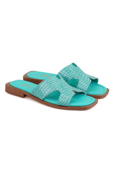 Desa Women's Turquoise Leather Slippers