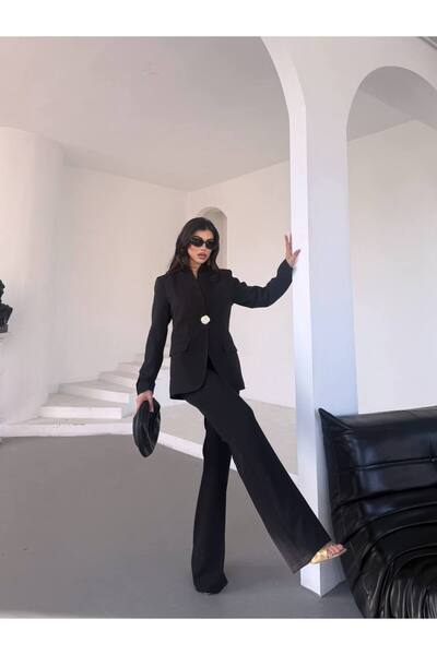 NILOO Kadın Tek Büyük Düğmeli Blazer Ceket Pantalon Takım