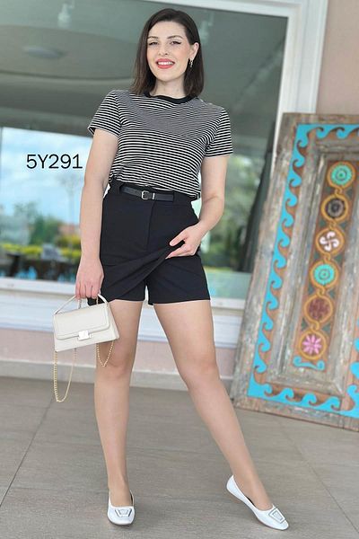 İnce Topuk Belted Scuba Crepe Shorts Skirt 5Y291