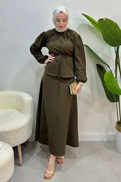 Tesettür Diyarı Ženska Krep košulja od tkanine, set od 2 dela - kaki