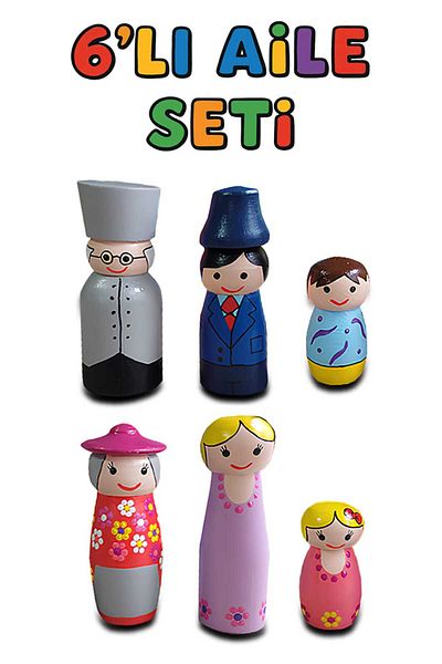 YAHO OYUNCAĞIN DOĞAL HALİ 6-Piece Wooden Puppet Family Set