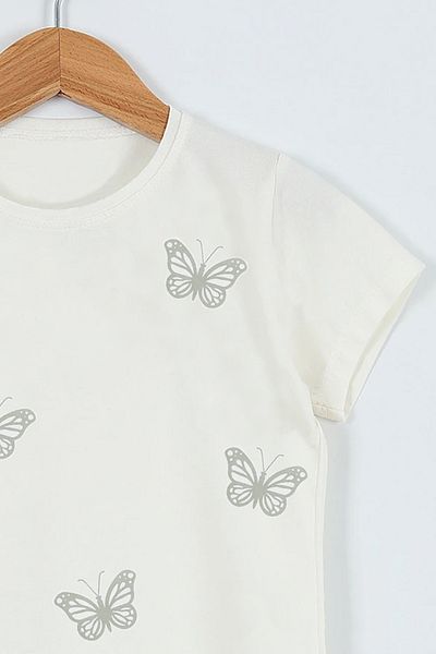 HÇM Girl's Tshirt Butterfly Printed Crewneck D31