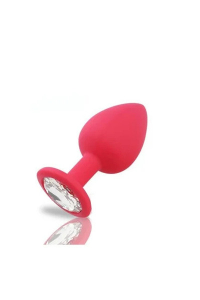 Elmas Taşlı Silikon Kaplı Anal Plug M Orta Boy 8 cm Kırmızı