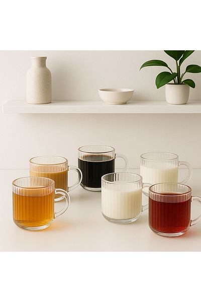 TARIK HOME Set of 6 Borosilicate Glassware Cups with Handles 110 Ml.