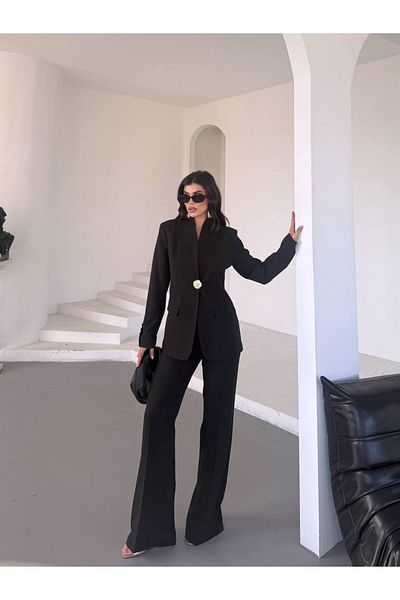 NILOO Women's Single Big Button Blazer Jacket Pantalon Set