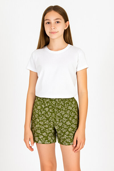 babixkids Kız Çocuk Yeşil Çiçek Desenli Şort