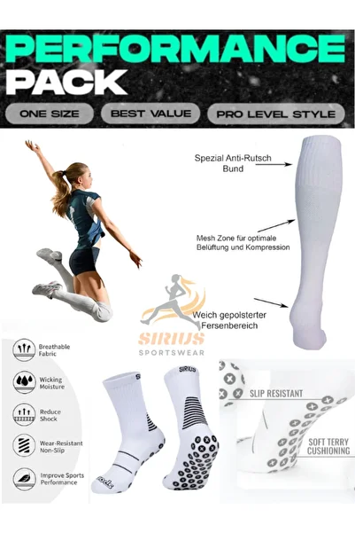 Bellanora 4 Συσκευασίες Air Pro Performance Αντιολισθητική σόλα Βόλεϊ Κάλτσες-Κάλτσες-Αντιιδρωτικές-Λευκές-Χωρίς τακούνι- S-506