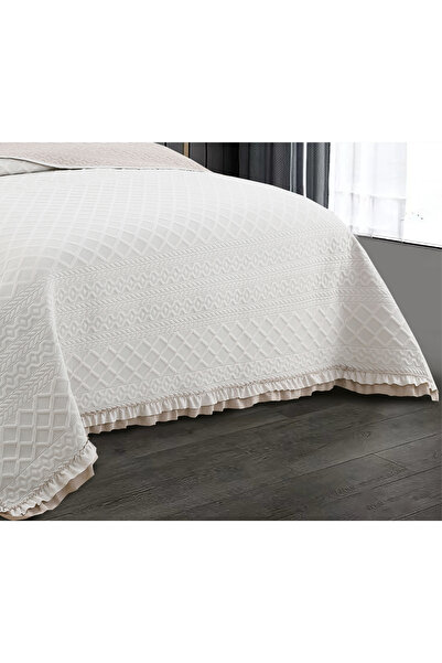 Sivalde Hazel Washed Fırfırlı Çift Kişilik Bej Yatak Örtüsü Takımı