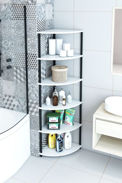 Modalanka 6 Raflı Köşe Banyo Dolabı Banyo Kileri Banyo Düzenleyici Banyo Rafı...