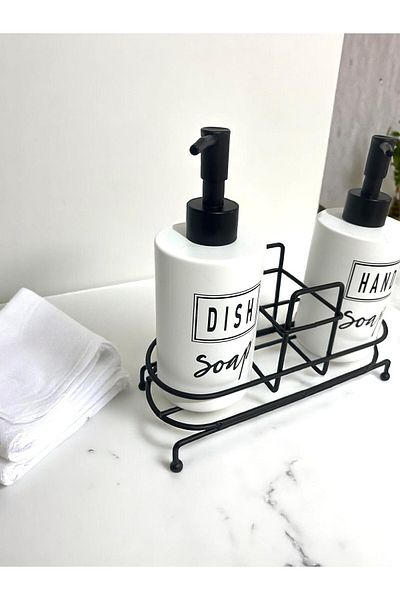 Mirilliahome Σετ Διανομέα Υγρού Σαπουνιού Κουζίνας με Βάση – Σετ 2 Κεραμικός Διανομέας Σαπουνιού & Μεταλλική Βάση