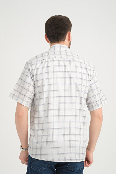 Varetta Men's Gray Short Sleeve Pocketed Cotton Summer Checkered Shirt