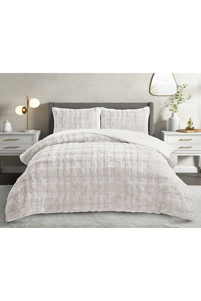 Sivalde Rabbit Hair Cream Double Bed Cover Set