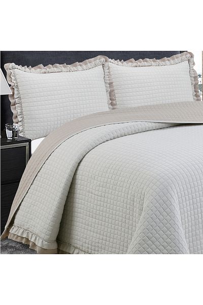 Sivalde Square Washed Frilly Double Beige Bedspread Set