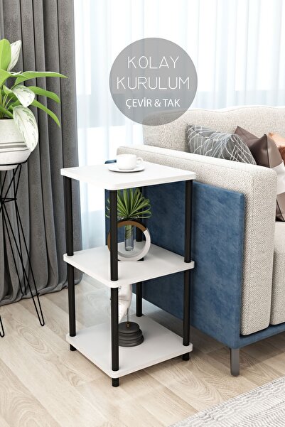 Modalanka 3 Raflı Kare Tasarım Yan Sehpa Kitaplık Özel Tasarım Dekoratif, Kolay Kurulum, Şık Ve Fonksiyonel