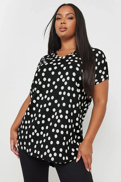Stil Diva Plus Size V-Neck Short Sleeve Polka Dot Print Blouse 303496