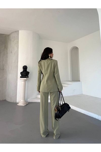 NILOO Women's Single Big Button Blazer Jacket Pantalon Set
