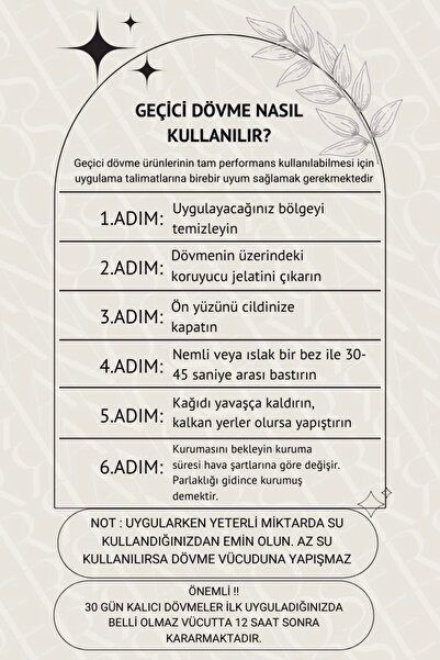 SERRANO 30 Gün / 1 Ay Kalıcı Jartiyer, Göbek, Bel Dövme Tattoo - 12 Saat Sonra Kararır