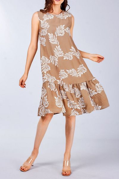 Suzi butik Γυναικείο αμάνικο φόρεμα μίντι μήκους με μοτίβο φύλλων 23662