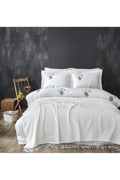 HUZUR ÇEYİZ Irina Handcrafted Fringed 7 Piece Pique Set