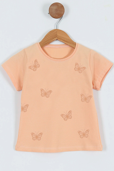 HÇM تيشيرت بناتي برقبة دائرية وطبعة فراشة D31