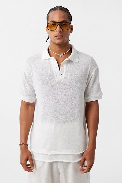 VAMOSCLO Polo Neck Knitwear Oversize T-Shirt Ecru