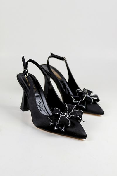 NiceDiffer Stone Ribbon Bow Satin Women's Evening Dress Heeled Shoes