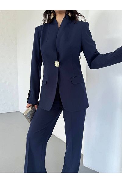 NILOO Women's Single Big Button Blazer Jacket Pantalon Set