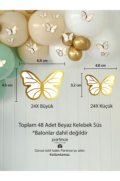 partince Στολίδι με αλυσίδα με 48 λευκές πεταλούδες με στολίδι για πάρτι για νύφη και στολίδι γενεθλίων
