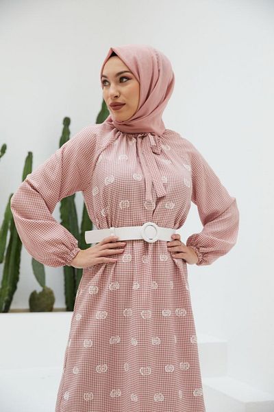 Nissra Ankanoor Gingham Raglan Κέντημα Φόρεμα Anka251406