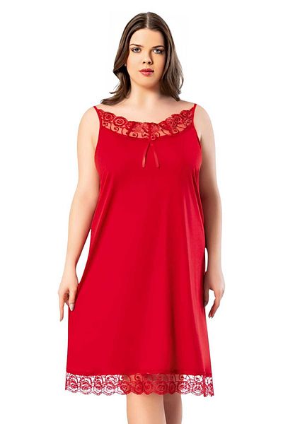 Tezzgelsin Women's Rope Strap Large Size Ribbon Lace Detailed Long Nightgown