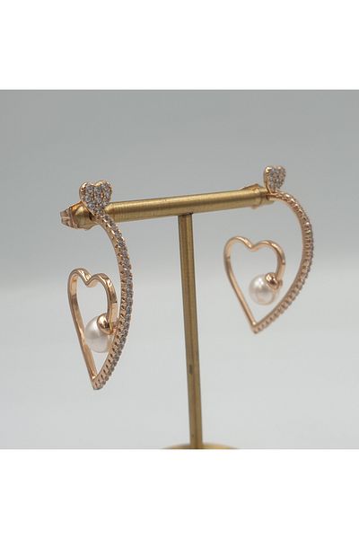SE Jewellery Collection Selin Ersoy Vip Special Design Rose Color Zircon Stone Embellished Heart Detailed Pearl Dangle Xuping Earrings - Does Not Tarnish