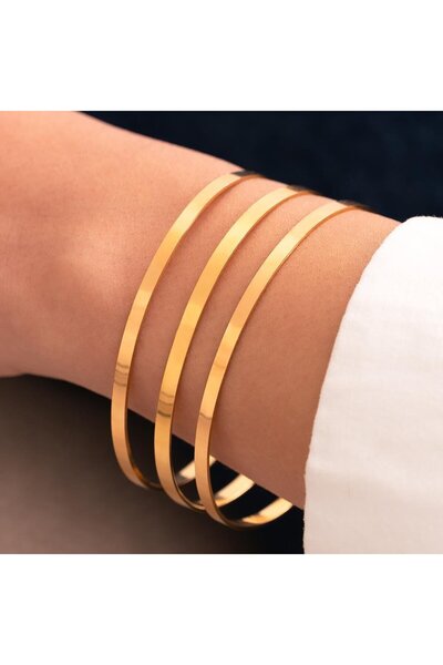 3'lü Düz Kibrit Çöpü Takım 24 Gr(GRAM) 22 Ayar Altın İşçiliksiz Bilezik