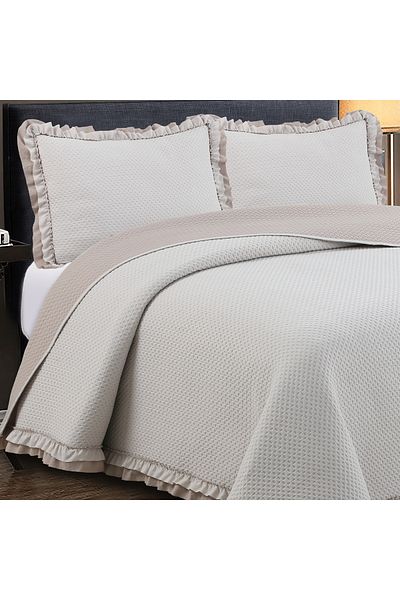 Sivalde Rüya Washed Frilly Double Beige Bedspread Set