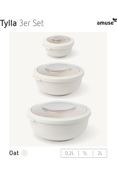 Amuse Tylla 3-Piece Storage Container Set 200ml 1000ml 2000ml with Lid Microwave and Camping Compatible
