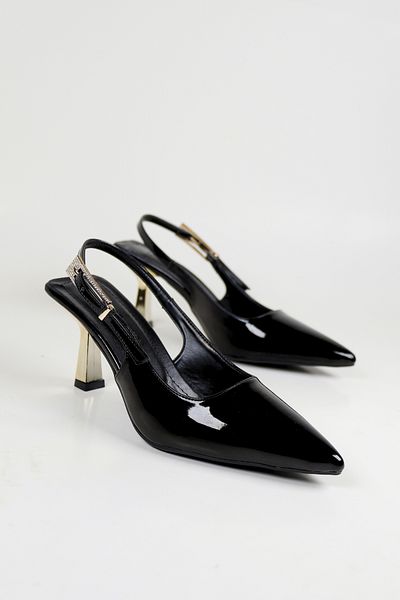NiceDiffer Pantofi cu toc stiletto cu cataramă detaliată din piele lacuită de damă 7cm