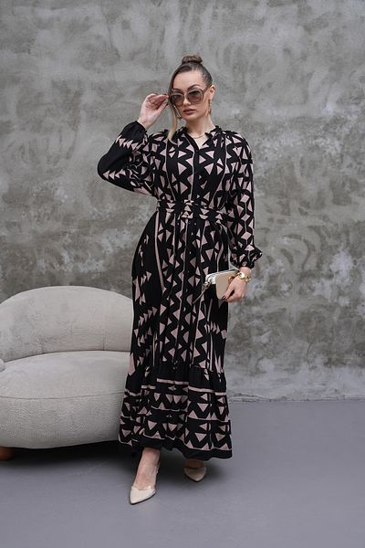 NAVY Full Length Buttoned Bat Sleeve Judge Collar Belt Dress