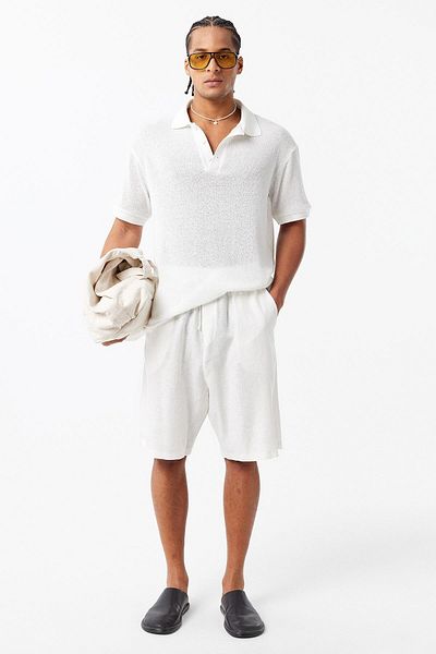 VAMOSCLO Polo Neck Knitwear Oversize T-Shirt Ecru