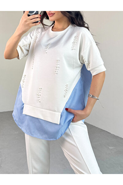 studiofashion Women's White Premium Pearl Embroidered Modal Lycra Stretchy Suit