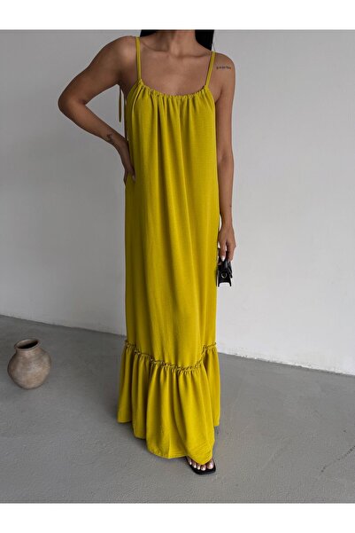 Ekim Store فستان طويل فضفاض بحزام متجمع