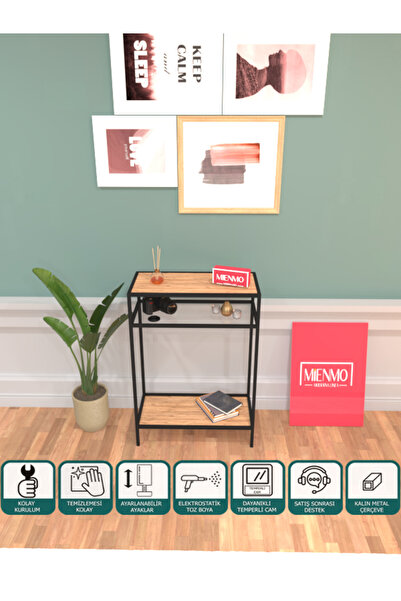 Mienmo Tave Metal Dresuar Dekoratif Çok Raflı Kahve Köşesi Konsol Siyah Atlan...