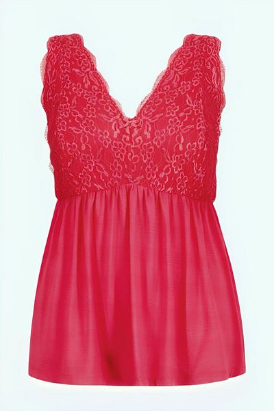 MAMAYAGA Women's V-Neck Lace Detail Strap Stylish Large Size Curve Viscose Nightgown Blouse