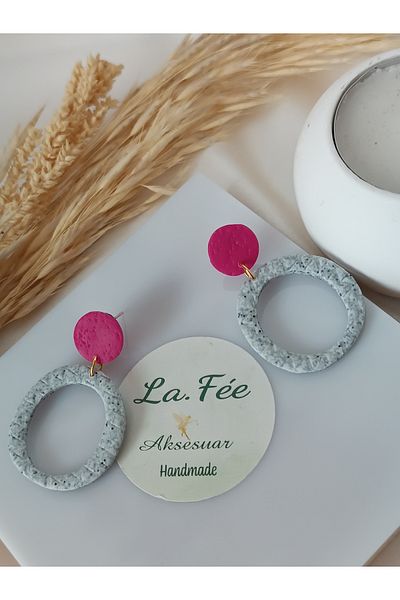La fee aksesuar Pink Gray Soft Colored Nature Polymer Clay Women's Steel Earrings