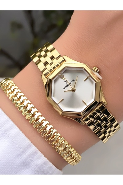 Daniel Klein Çelik Altın Renk Kadın Kol Saati Garantili 3 ATM Su Geçirmezlik Bileklik Hediyeli DK9V7AS