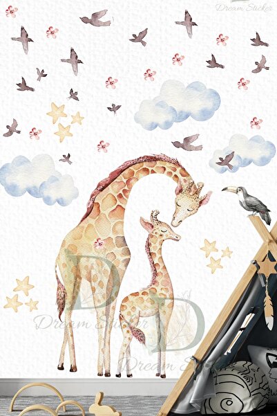 KT Decor Safari World Mother Baby Giraffe Wall Sticker Set